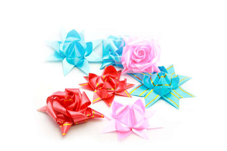 Ribbon flower hand made with white background の写真素材