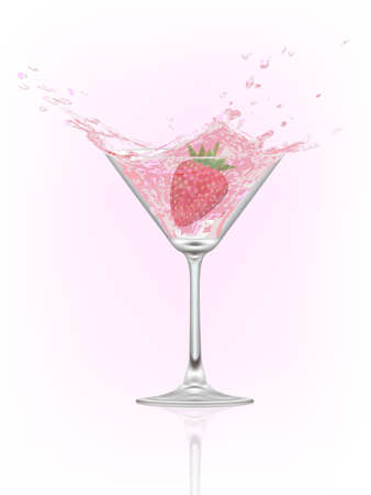 glass with water and strawberry. vector illustration のイラスト素材