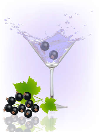 glass with water and black currants. vector illustration のイラスト素材