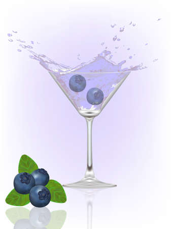 glass with water and blueberry. vector illustration のイラスト素材