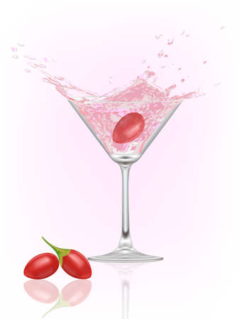 glass with water and cranberry. vector illustration のイラスト素材