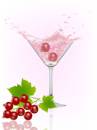 glass with water and redcurrants. vector illustration のイラスト素材