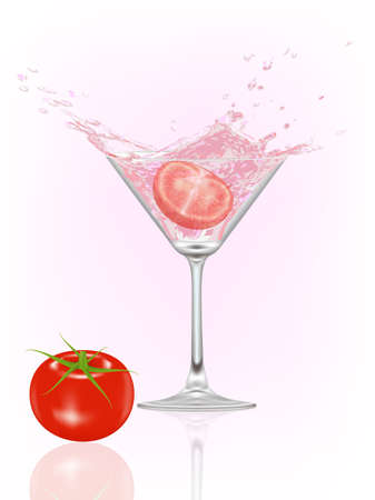 glass with water and tomato. vector illustration のイラスト素材