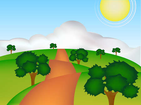 concept cartoon of green earth in sunshine dayのイラスト素材