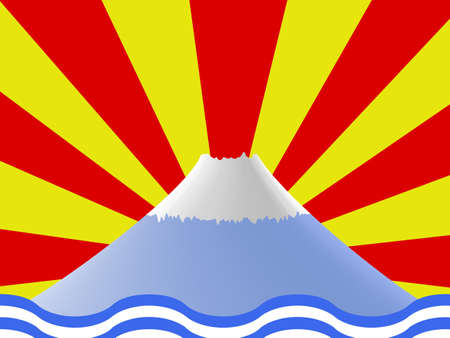 mountain Fuji in Japan on red and yellow backgroundのイラスト素材