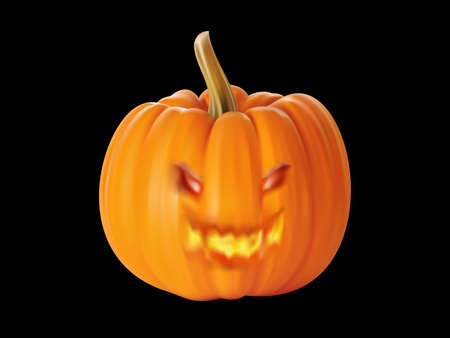 Halloween pumpkin with scary face on blackのイラスト素材