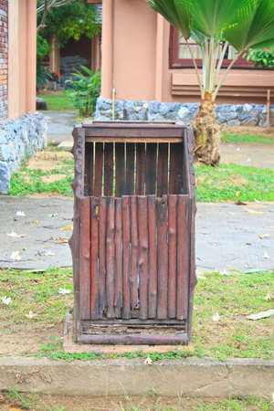 Squared litter bin in the park  Trash container の写真素材