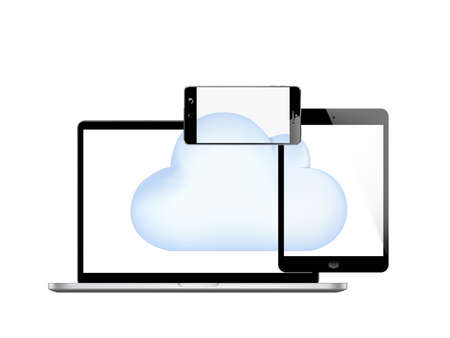 Cloud on Tablet , Smartphone and Laptop,  isolated on white background のイラスト素材