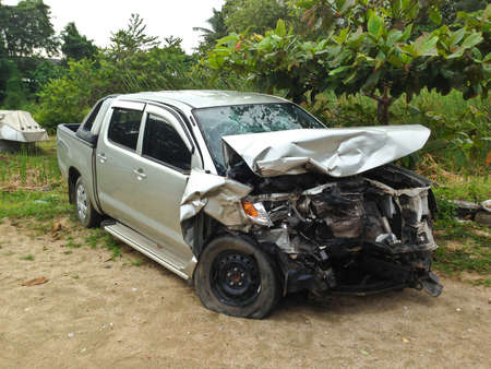 Damaged vehicle after car accident , accident of carの写真素材