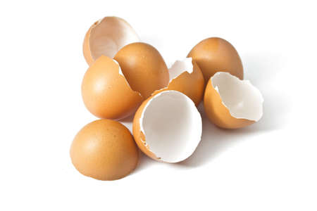 many Eggs shell on a white background 
