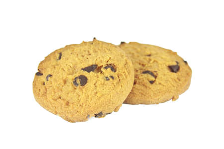 Chocolate chips cookies isolated on white の写真素材