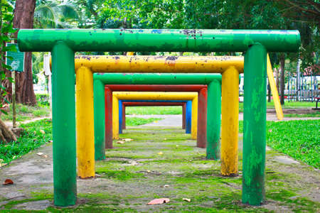 Colorful of exercise equipment in public parkの写真素材