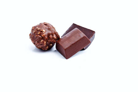 The Dark chocolate on a white background の写真素材