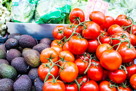 Fruits and vegetables at a farmers marketの写真素材