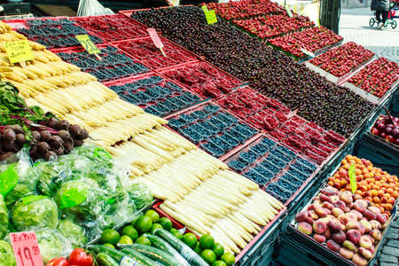 Fruits and vegetables at a farmers marketの写真素材