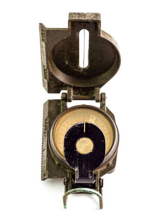 The old and dirty military compass on whiteの写真素材