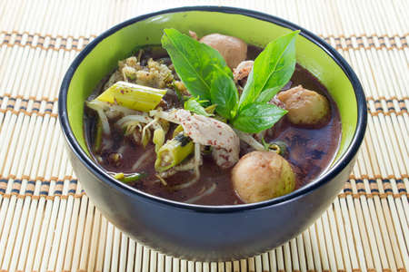 noodle of traditional thai food in black bowlの写真素材