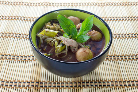 noodle of traditional thai food in black bowlの写真素材