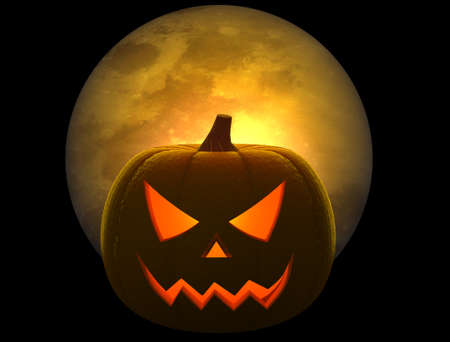Halloween pumpkin the full moon backgroundの写真素材