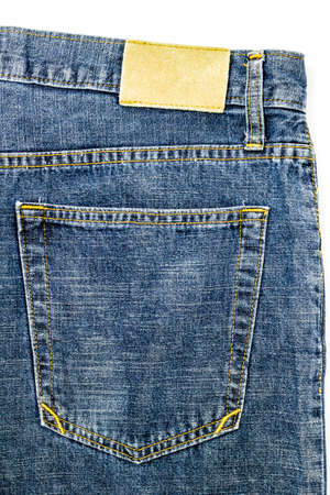 The Leather jeans label sewed on jeans.の写真素材