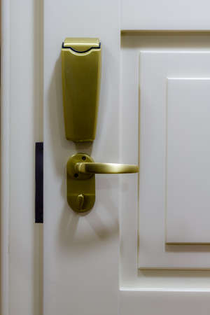 The modern metal knob on white doorの写真素材