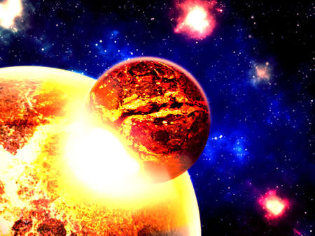 Planet destroyed in collision - illustration of planetary collisionの写真素材