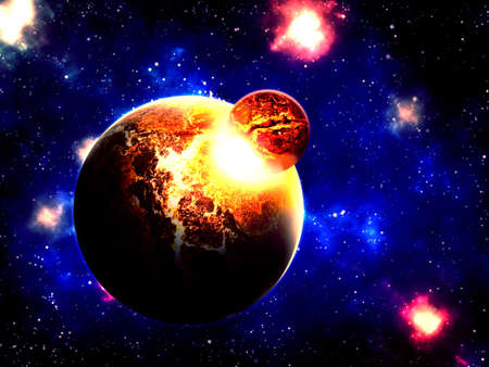 Planet destroyed in collision - illustration of planetary collisionの写真素材