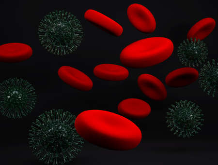Coronavirus 2019 with Blood, Covid 19 , 3Ds Renderの写真素材