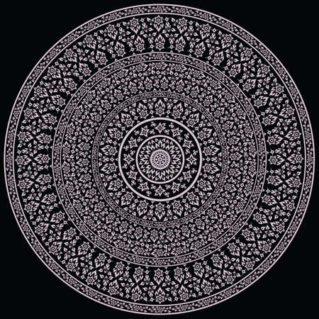 Thai traditional art, flower style on black background (seamless pattern)のイラスト素材