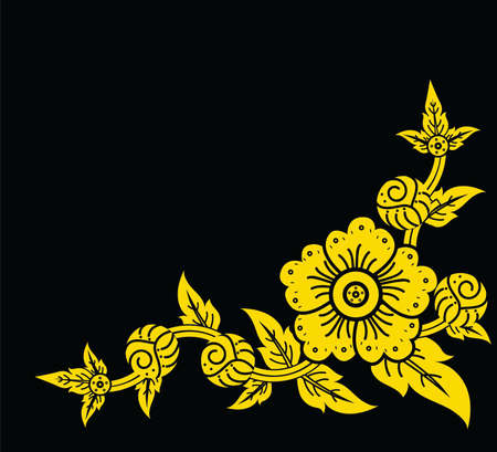 Thai traditional art, flower style on black background (seamless pattern)のイラスト素材