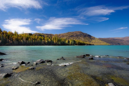 beautiful lake in a sunny dayの写真素材