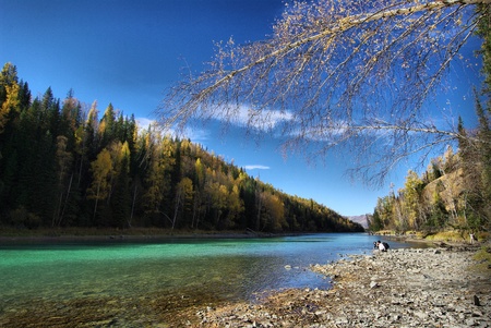 beautiful lake in a sunny dayの写真素材