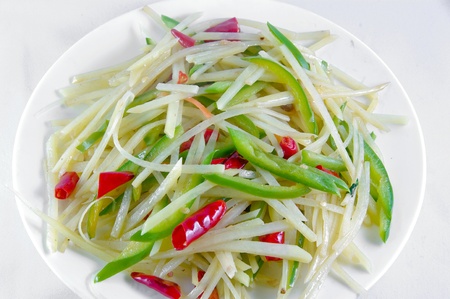 Chinese dish of shredded potato and green pepperの写真素材