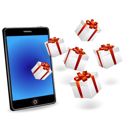 smart phone and gift boxes の写真素材