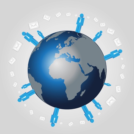 vector world wide human network with mail のイラスト素材
