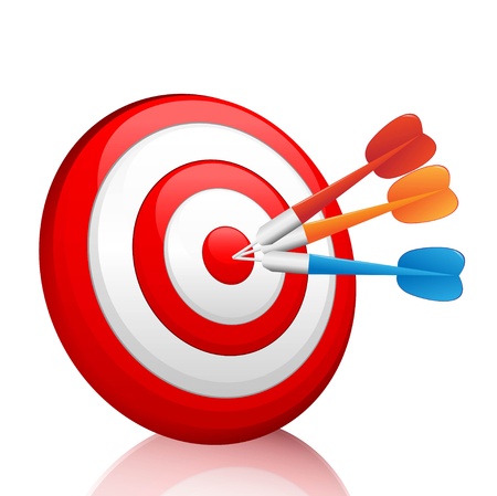 Vector colorful darts hitting a target のイラスト素材