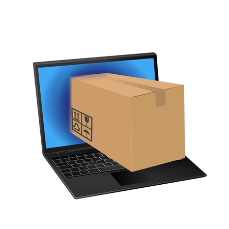 online shopping with laptop computer のイラスト素材