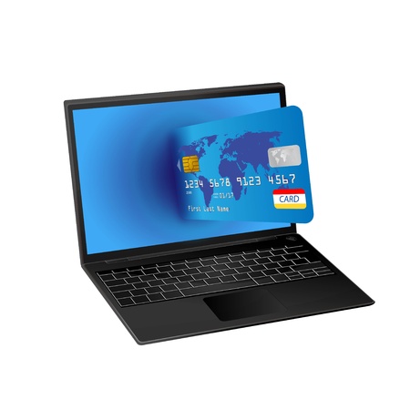 laptop computer with credit card のイラスト素材