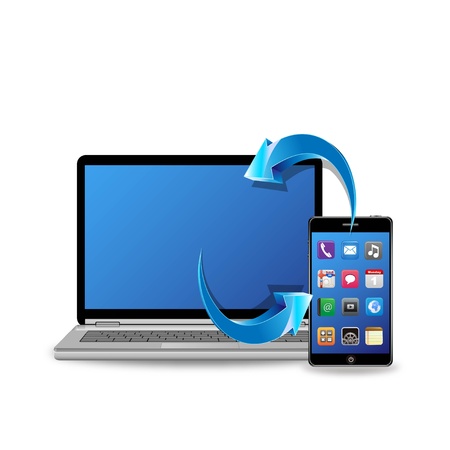 synchronize laptop computer and smart phone のイラスト素材