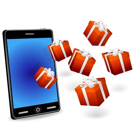 smart phone with red gift boxes のイラスト素材