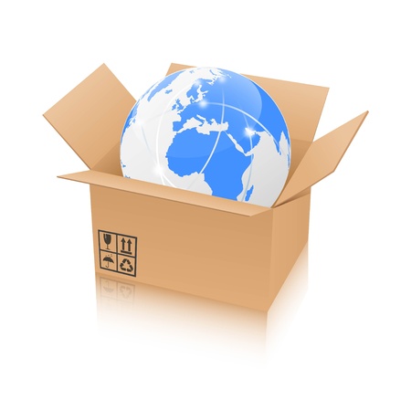 Illustration of a globe inside a brown boxのイラスト素材
