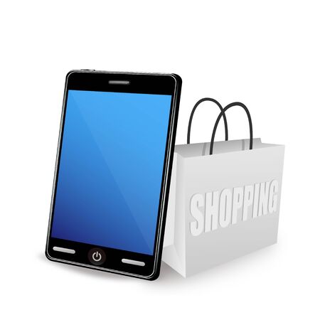 Illustration of smartphone and shopping bagのイラスト素材