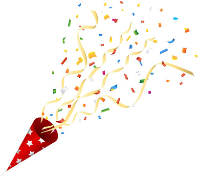 Exploding party cracker with confetti and streamer on white backgroundのイラスト素材