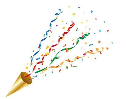 Exploding party popper with confetti and streamerのイラスト素材