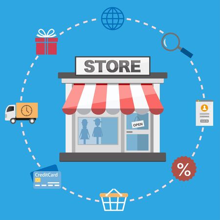 Flat design shop and shopping iconsのイラスト素材