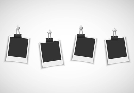 Blank photo frames with clip and pushpinのイラスト素材