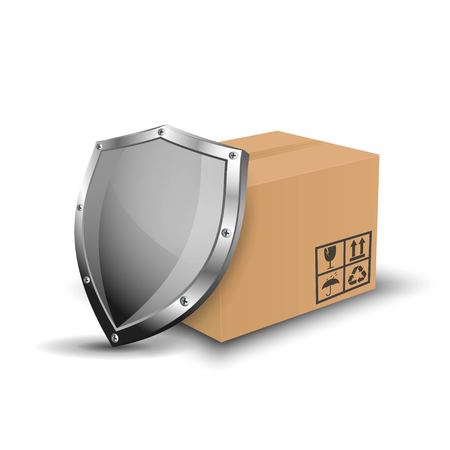 Logistic shipping cardboard box and metallic shieldのイラスト素材