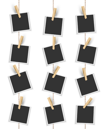 Blank photo frames hanging vertically with clothespinのイラスト素材