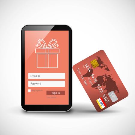 Online shopping smartphone with credit cardのイラスト素材