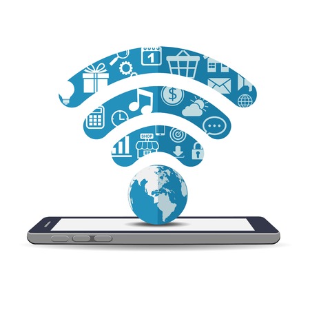 WiFi signal with applications on smartphoneのイラスト素材